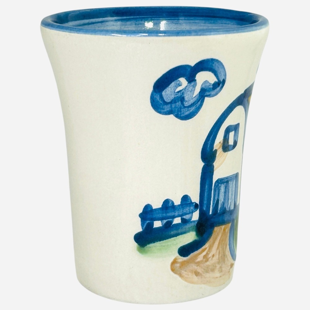 M.A. Hadley Pottery BARN Flare Mug 12oz Blue White Hand Painted - Picture 5 of 9